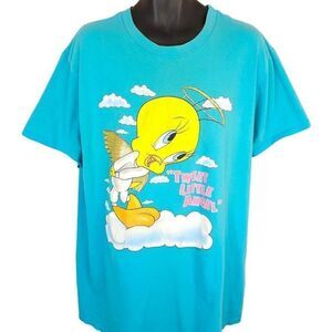 Vintage Tweety Bird T Shirt Mens Size 2XL Blue 90s Sleep Tee Looney Tunes